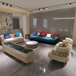 Creamy White & Teal Gradient Velvet Sofa Set with Monogram Jacquard Craftsmanship, Roller Armrests & Gold Stainless Steel Accents